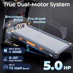 5.0 HP Folding Treadmill with 20-Level Adjustable Incline, 12Mph Speed Running Machine,Treadmill 400 Lb Capacity, Silent Brushless Motor,105 Preset Training Program Electric Treadmills for Home Use