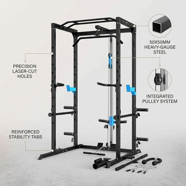Power Cage Multi-Functional J-Hooks, Dip Handles, Landmine, Cable Pulley for Home Gym — Lifestyle