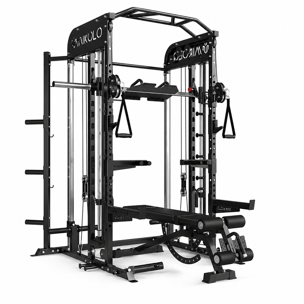 Smith Machine, All-In-One Power Rack Cage with Vertical Leg Press, 2000LBS Power Cage Squat Rack with Smith Bar, Dual Pulley Cable Crossover System for Home Gym with Weight Bench