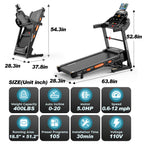 5.0 HP Folding Treadmill with 20-Level Adjustable Incline, 12Mph Speed Running Machine,Treadmill 400 Lb Capacity, Silent Brushless Motor,105 Preset Training Program Electric Treadmills for Home Use