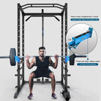 Power Cage Multi-Functional J-Hooks, Dip Handles, Landmine, Cable Pulley for Home Gym