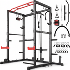 Power Cage,1200Lbs Multi-Function Power Rack with Adjustable Cable Crossover System Weight Cage for Home Gym,Red — Studio Shot