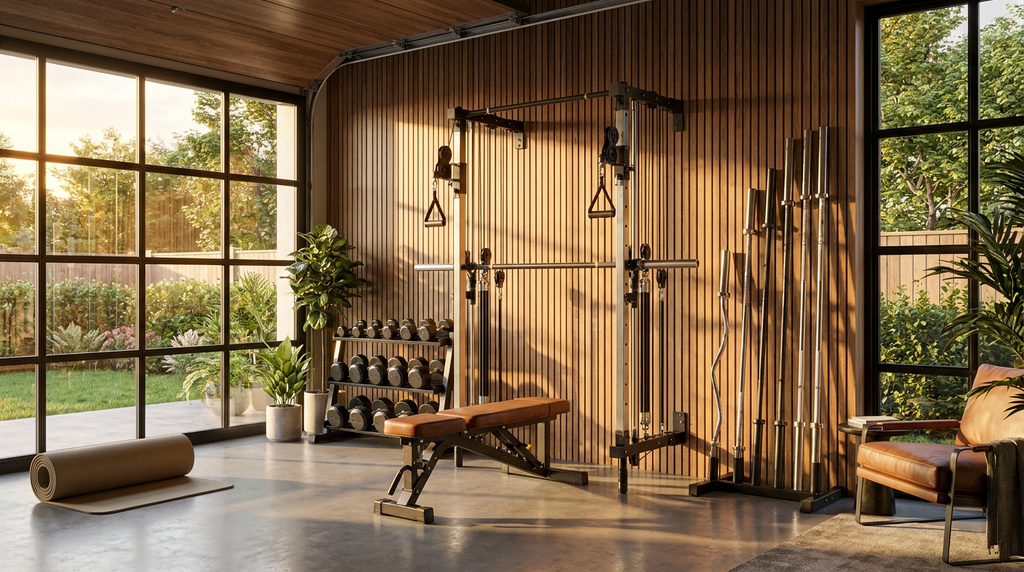 Folding Wall-Mounted Smith Machine — Lifestyle