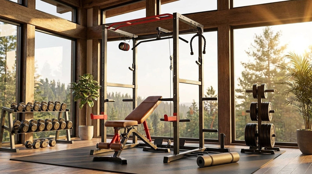 Power Cage,1200Lbs Multi-Function Power Rack with Adjustable Cable Crossover System Weight Cage for Home Gym,Red — Lifestyle
